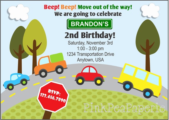 Printable Custom TRANSPORTATION Invitation - CARS Personalized Invitation - Digital Printable Il_570xn