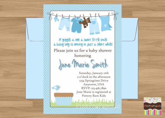 Custom Printable Baby Boy Clothesline Baby Shower Invitation - Digital Printable Il_570xn