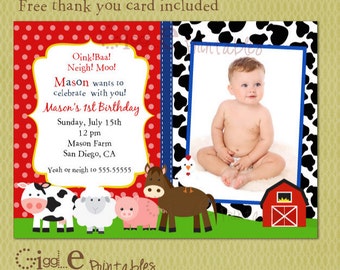 Barnyard Birthday Invitation - FREE thank you card included