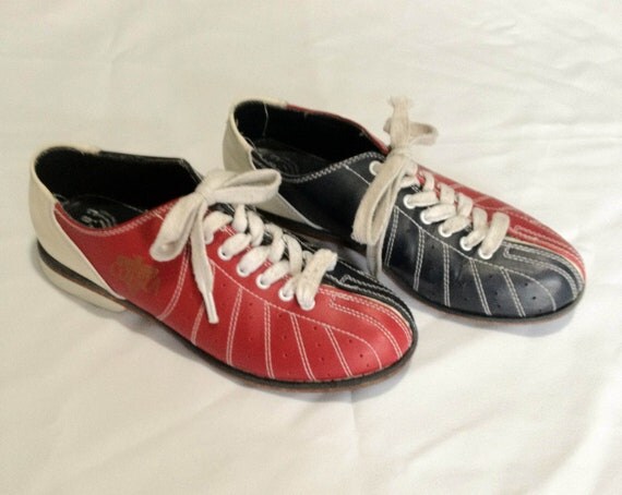 red and blue bowling shoes