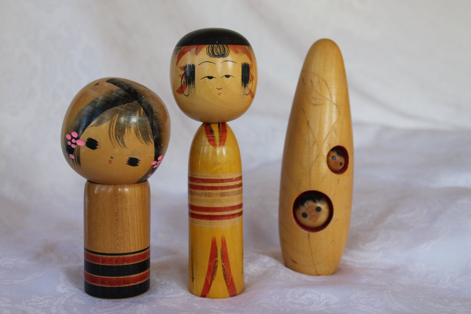 Vintage Kokeshi Dolls Japanese wood dolls with signatures