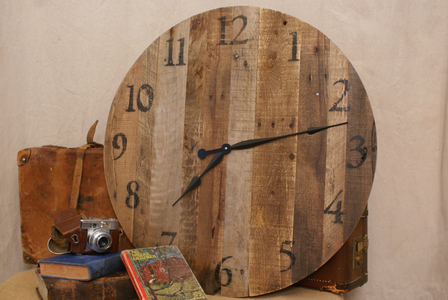 Large round reclaimed wood clock