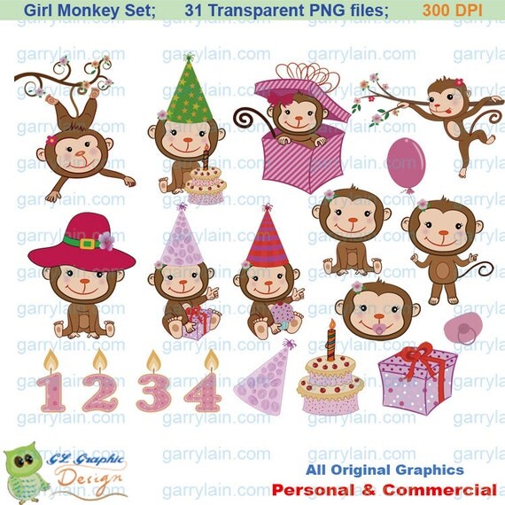 baby girl girly names art, clip girl birthday girly digital monkey clipart, 31 baby monkey