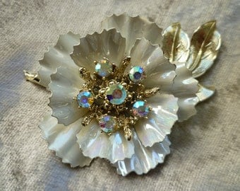 Coro Signed Irridescent Enamel Brooch Mad Men Style