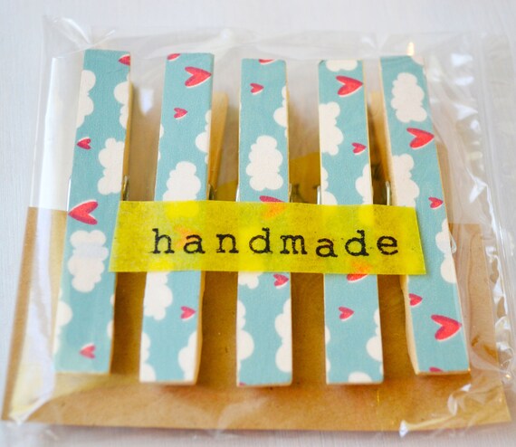 Blue Cloud Washi Tape Clothes Pegs