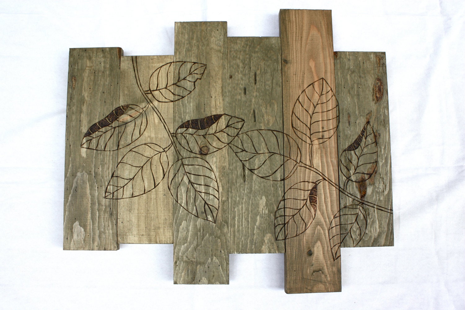 Rustic Wooden Wall Hanging Burned Leaf Design