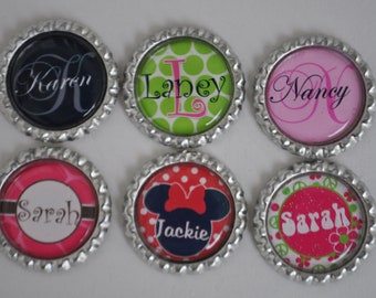 5 Personalized finished bottlecaps, For hairbows, jewelry, magnets, scrapbooks-SET of 5-- Minnie Mouse, giraffe print