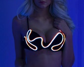 LIGHT UP Bra:  3 colors of eL wire hand sewn WAVY pattern with strobe effect / 3 settings / el wire bra