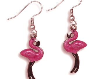 Enamel Pink Flamingo Earrings