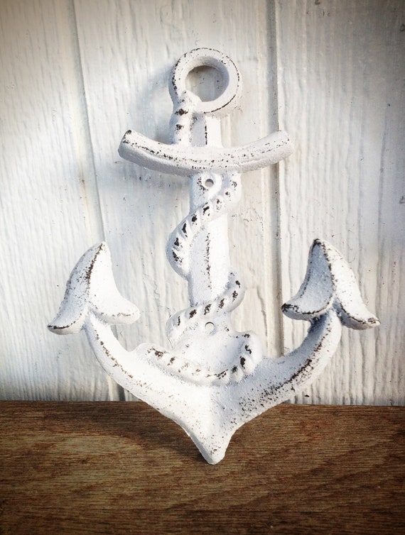 BOLD snowy white NAUTICAL anchor hook // wall coat hook