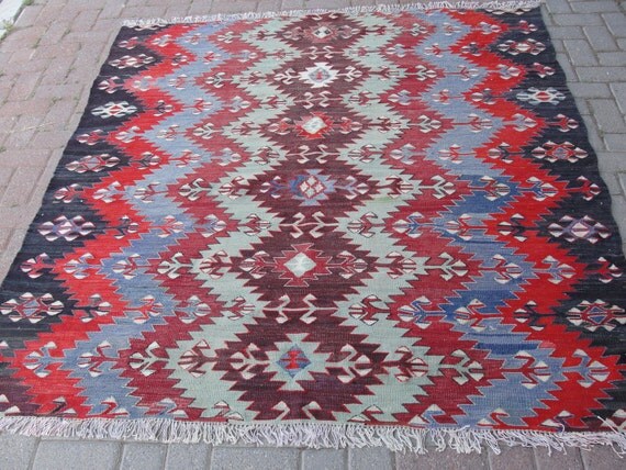 Turkish Handwoven Kilim Traditional Wool Rug By Misterpillow