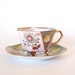 Hand Painted Lusterware Tri Footed Teacup - Pink and Green with Gold- Japan