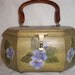 VINTAGE WOODEN PURSE with Painted Lavender Flowers