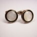 Vintage Art Deco Cufflinks Enamel Mother of Pearl Small Round Flat Tuxedo Formal Wedding