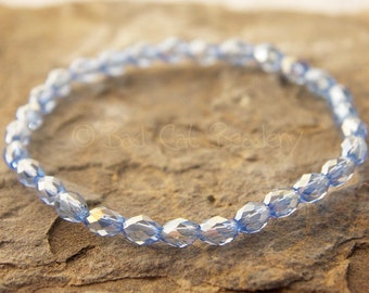 Light Blue Sapphire Crystal AB Oval Bead Stretch Stack Bracelet