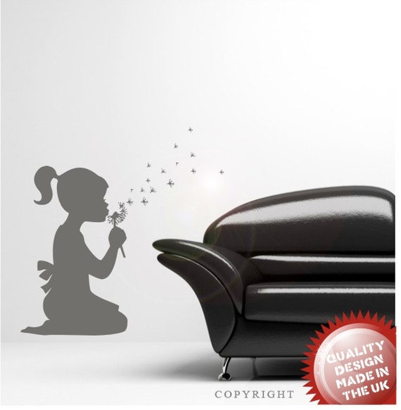 Girl blowing dandelion vinyl wall decal