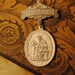 ROSARY SOCIETY Large ANTIQUE rosary society metal brooch chaming and sweet pin three and a half inches ..antique no.28