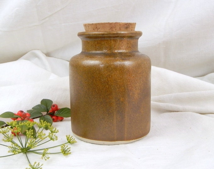 Vintage French Retro Stoneware Mustard Jar with Original Cork, Moutard, Rustic, Cottage, Vintage, Retro, Home, Kitchen, Kitchenware, Storage