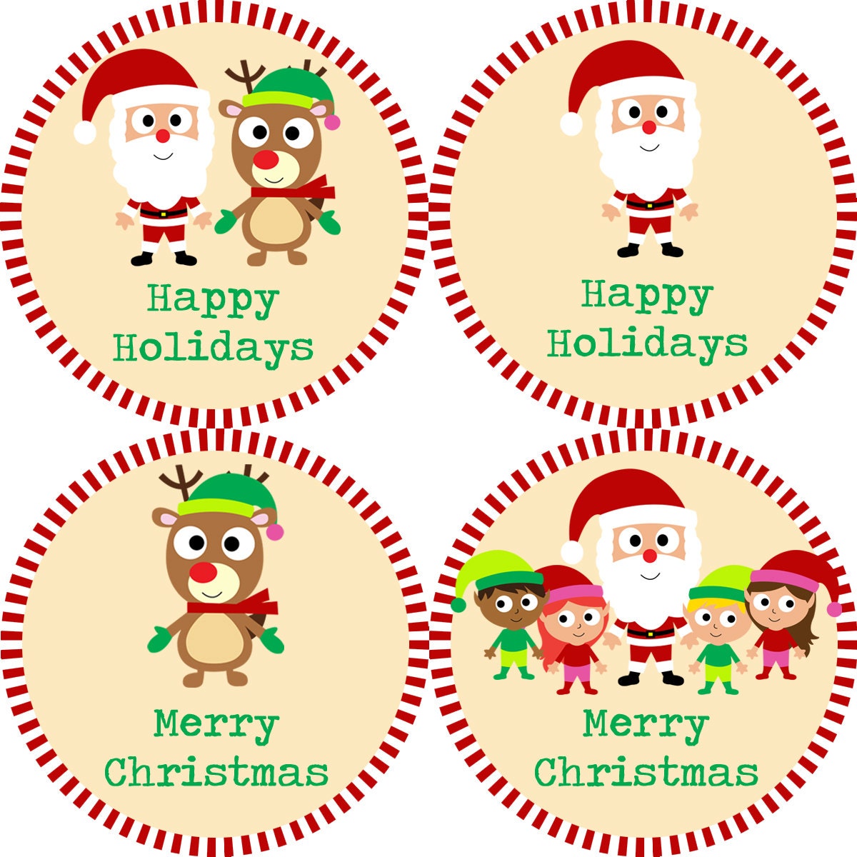 Christmas Stickers Red and Green Striped Santa by 