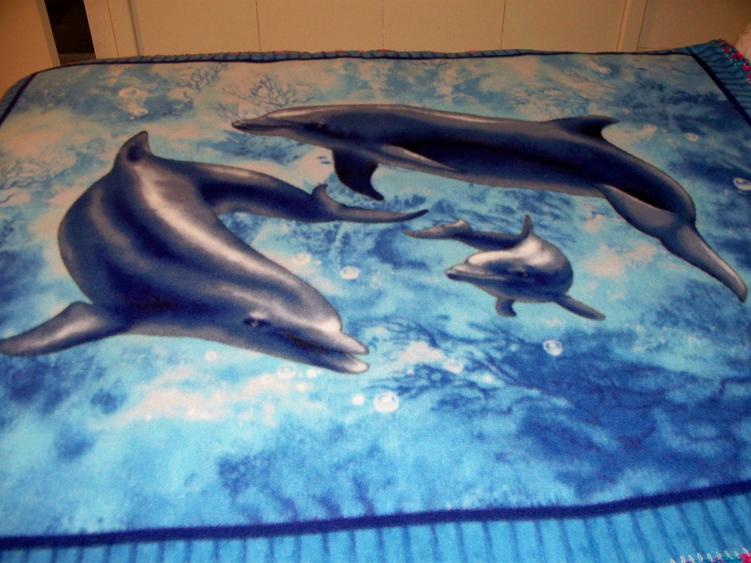 Fleece Dolphin Blanket with Crocheted Trim