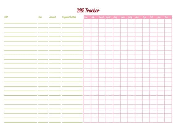 items similar to bill tracker editable printable instant download