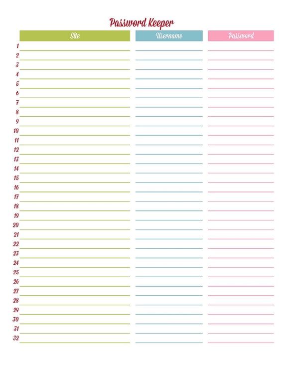 Password Tracker Editable Printable PDF Instant by IHeartPlanners