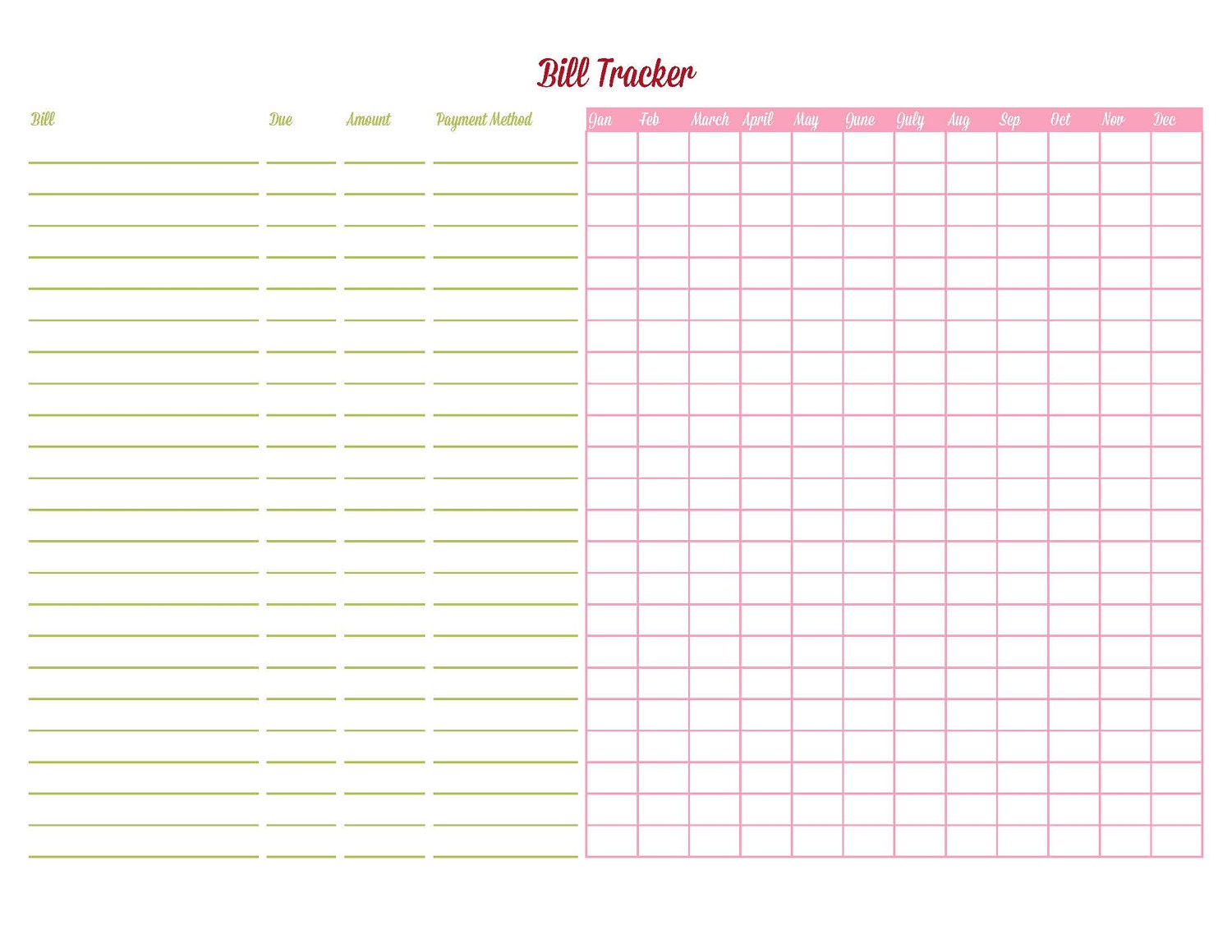 Bill Tracker Editable Printable Instant by IHeartPlanners on Etsy