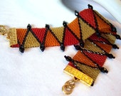 Peyote Beadwoven Bracelet, Sleek & Modern Accessory, Black Accents, Casual to Business Wear, Gold Clasp Ready to Ship
