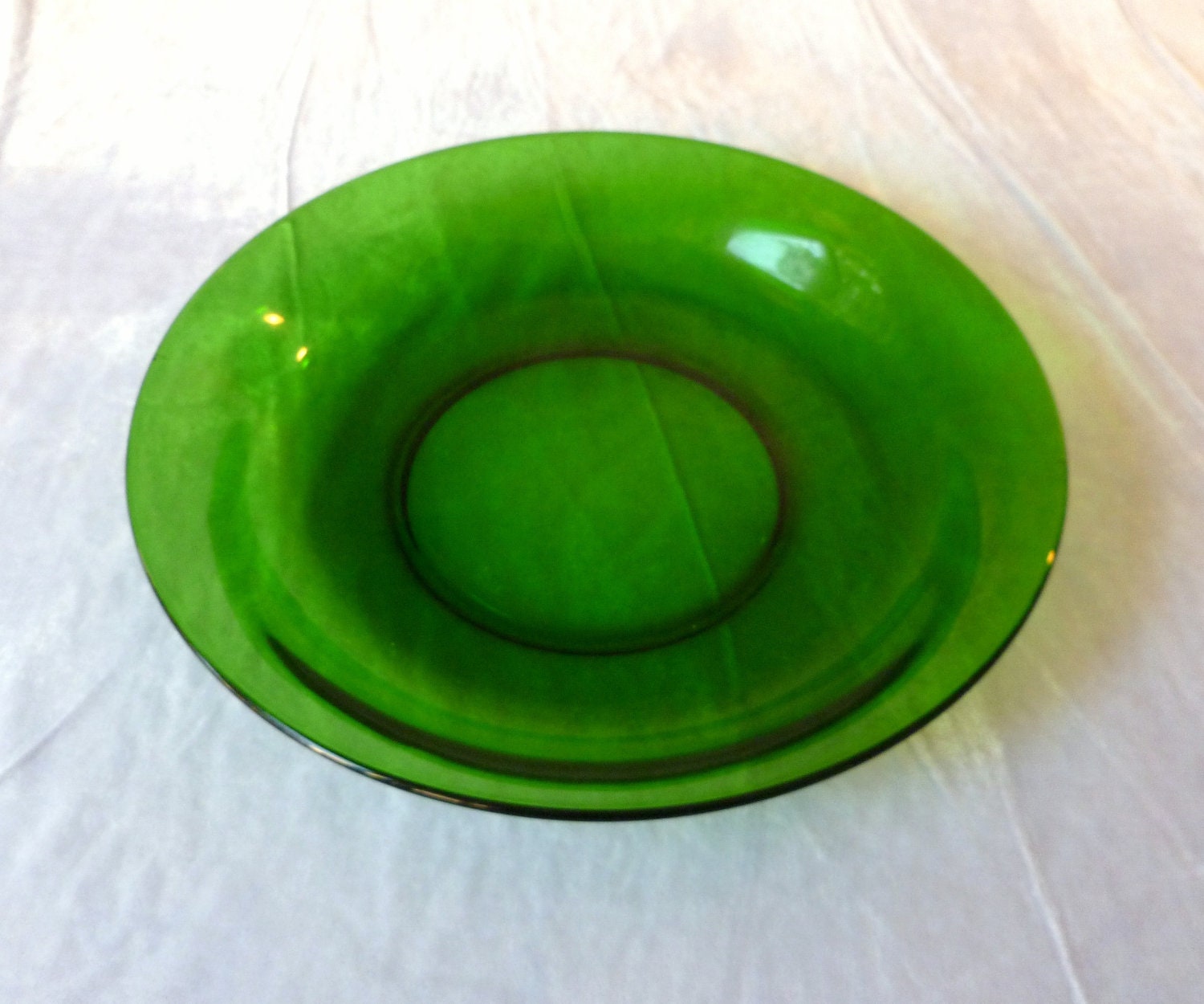 Vereco pie dish or serving platter, large, green glass, vintage French