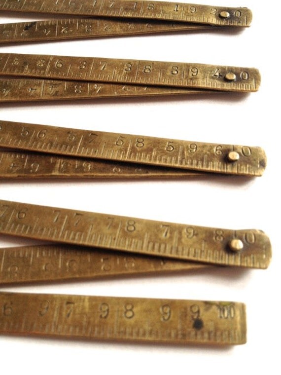 Antique French brass pocket folding ruler solid brass one