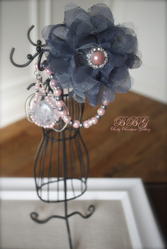 Baby Boutique 4in1 Beaded Pacifier Holder Shabby Chic Gray