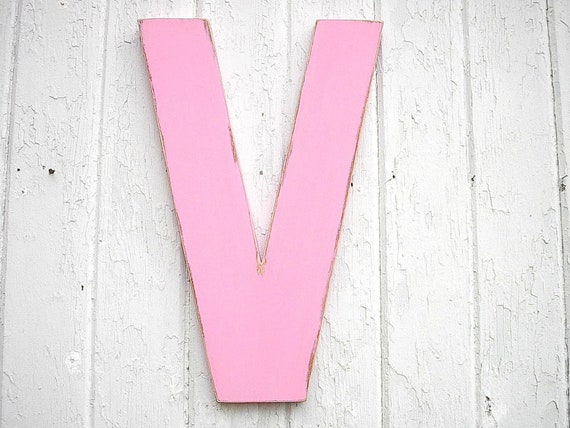 Wooden Letters V 18 inch Distressed Pink Sign Large Letters - Wooden Letters V 18 inch Distressed Pink Sign Large Letters Kids Wall Art  Nursery Wall Decor