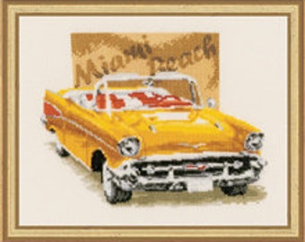 Cross Stitch Kit - Miami Beach Yellow Car