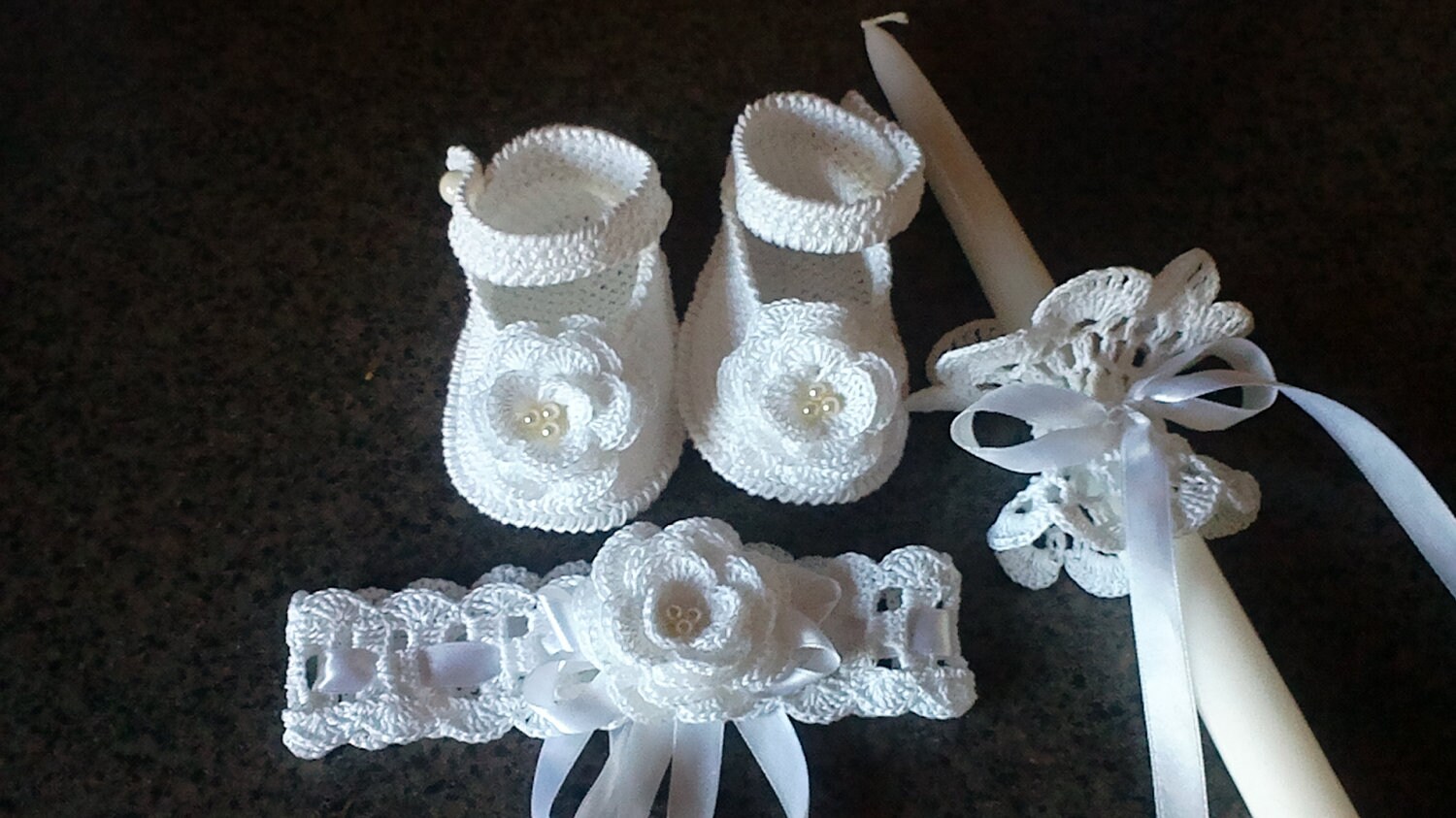christening set Baby girl christening crochet set booties