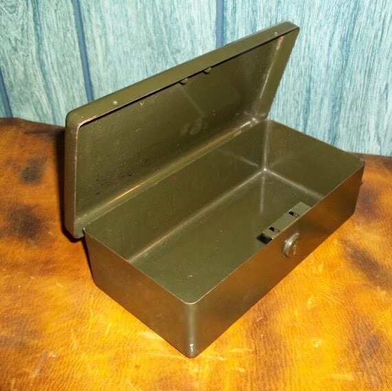Military Green Metal Lock Box Cash Box Strong Box