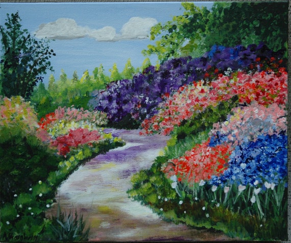 painting garden path Flowers Colourful Purple by SoothingScenes