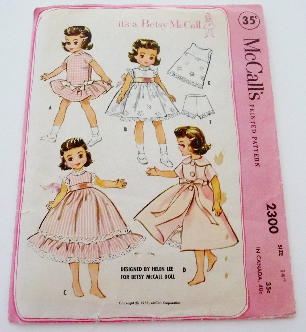 Vintage Betsy McCall Doll Clothes Sewing Pattern McCalls 2300