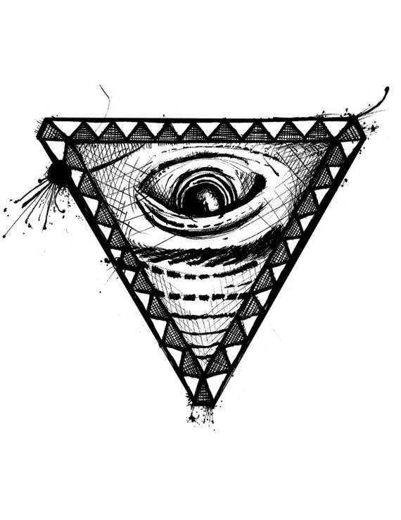 Items similar to 3 of 3 Patterned Triangle Eye, Black and White Digital