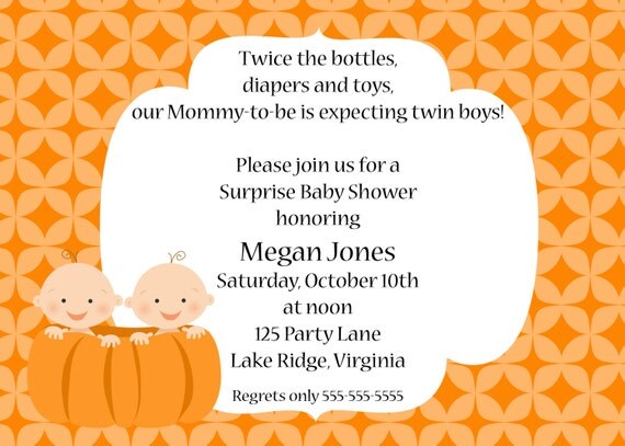 Pumpkin Twin Boys Baby Shower Invitation Il_570xn
