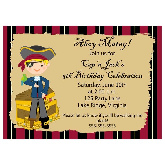 Printable Pirate Boy Birthday Invitation Il_570xn