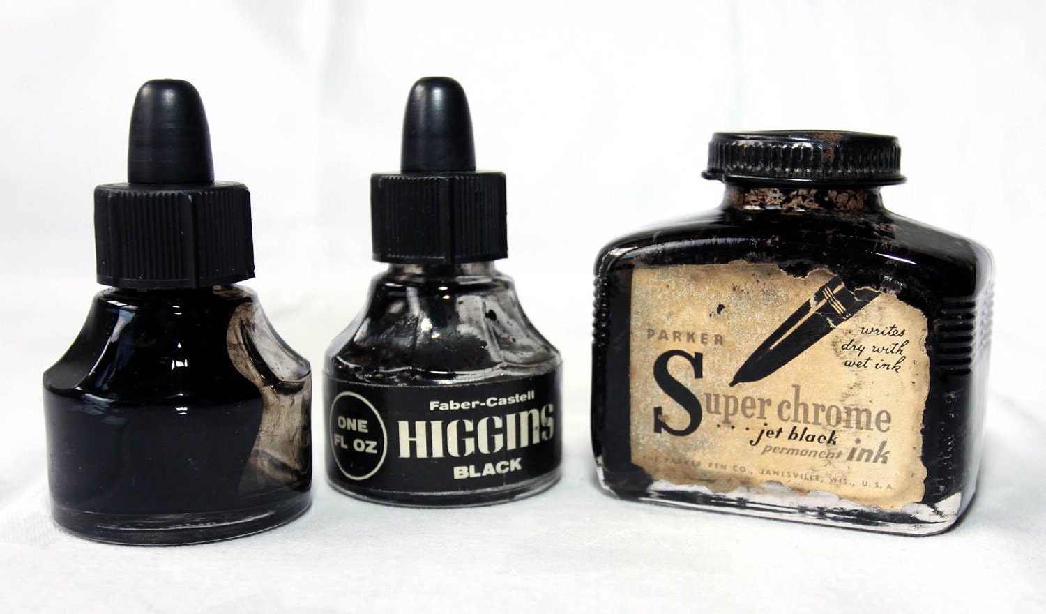 Collection of three Vintage Ink Bottles / Parker Superchrome