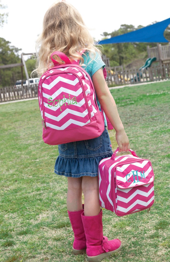 Backpack with Matching Lunch Bag for Girls. Pink Chevron