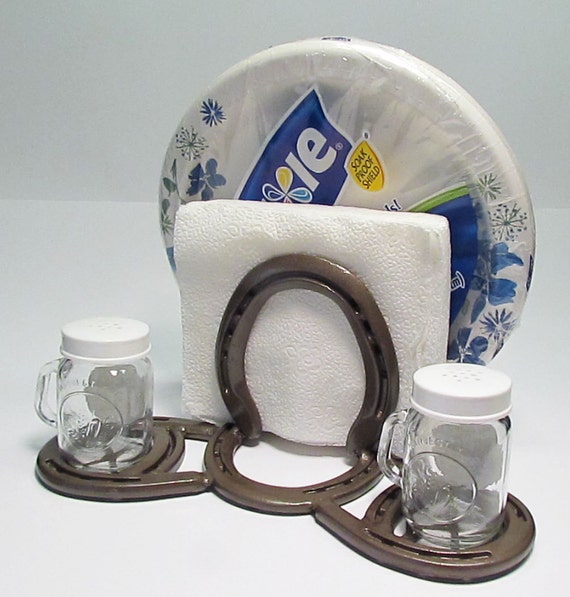 Items similar to Horseshoe Napkin and Paper Plate Holder w/ Salt and