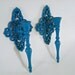 Vintage Candle Sconce Pair Peacock Blue Metal Hollywood Regency