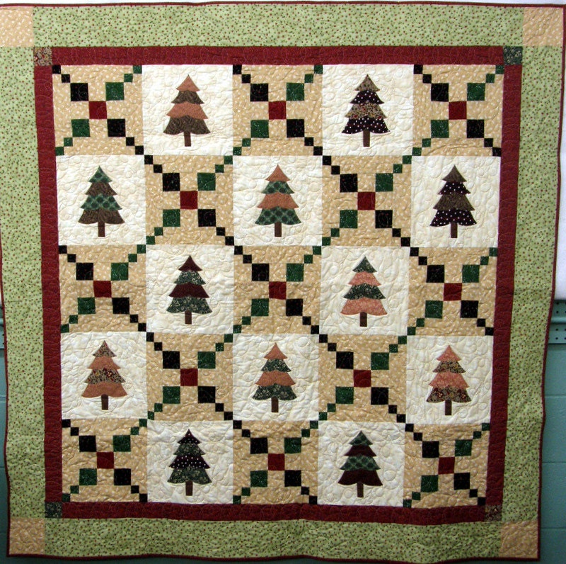 Quilted Throw Christmas Trees Quilt