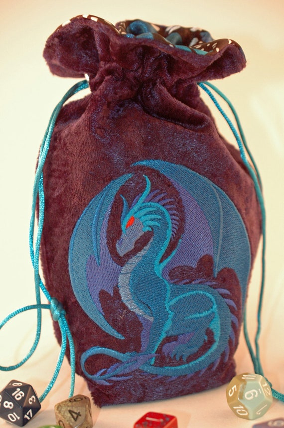 Large Blue Dragon Dice Bag with Lining