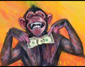 Monkey Art Print - Funny Art - Chimp Art - Gimme the Loot by Black Ink Art