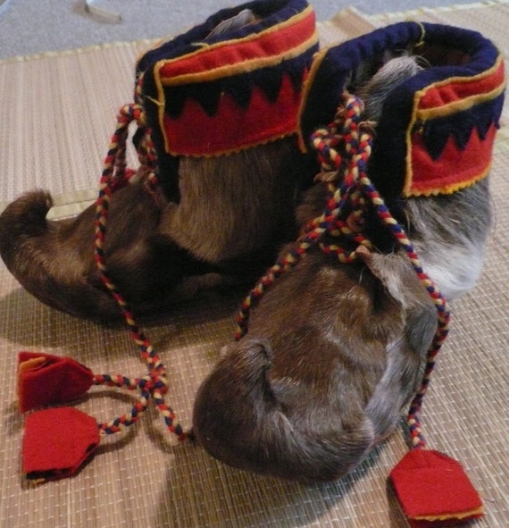 Lapplander Scandinavian MOCCASINS Felt Curled Toe Reindeer Fur