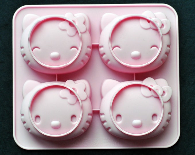 Silicone Kitty Cat Soap Mold Muffin Cupcake Pudding Cake Mold - 4 Cavity 2 faces