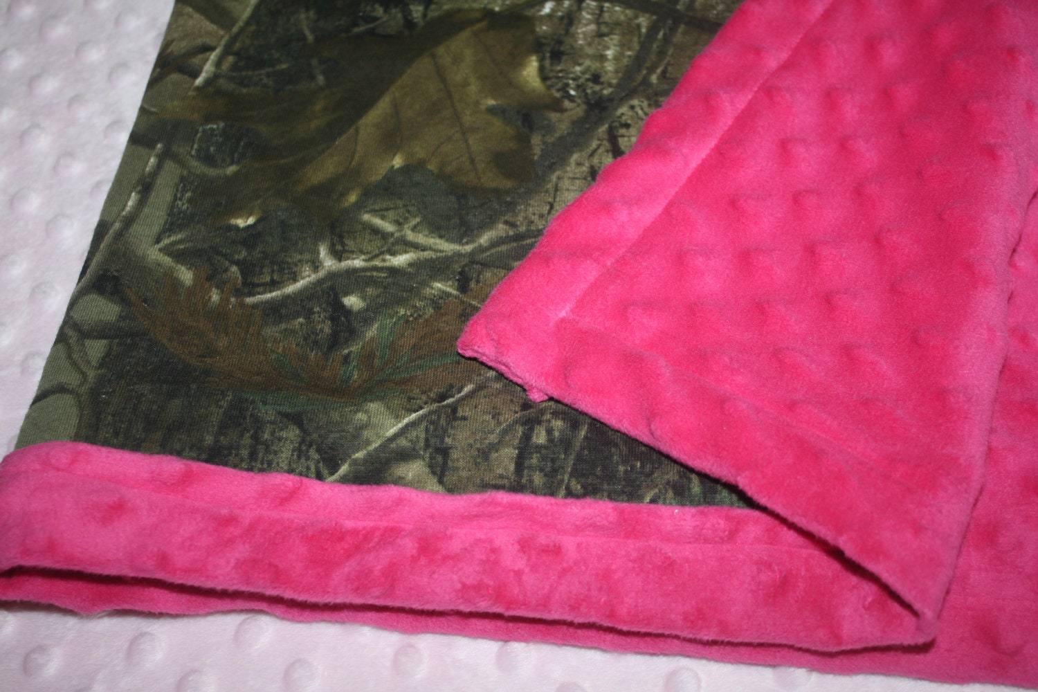 Pink Camo Baby blanket 30 x 30 hot pink minky dot and